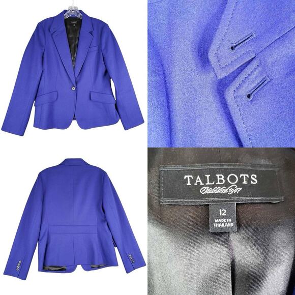 Talbots Blazer Women's Wool Long Sleeve Lined Jacket Colbalt Blue Size 12 - Picture 1 of 10